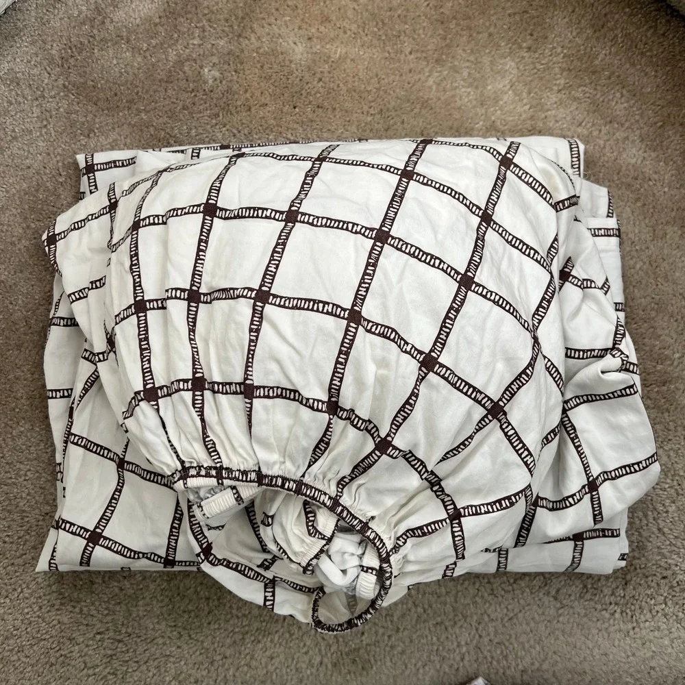 Lauren Ralph Lauren Dorian Windowpane King Sheet Set Cotton Brown Cream Grid